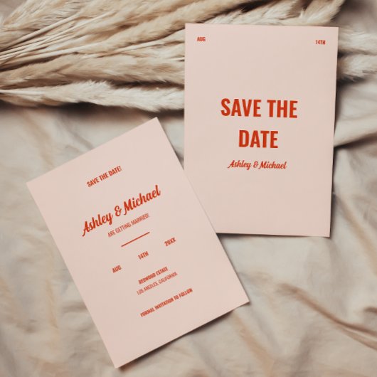 Minimalistische Retro-farbige Hochzeit Save The Date