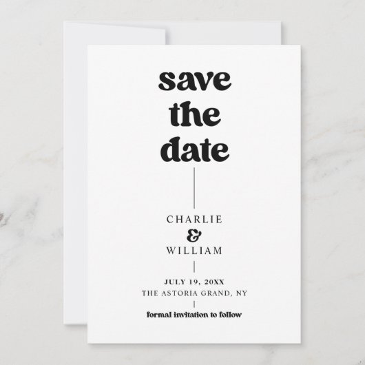 Minimalistische Retro-Hochzeit Save The Date (Vorderseite)