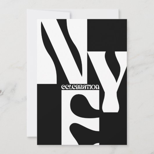Minimalistische Retro-Neujahrs in Schwarzweiß Einladung (Vorderseite)