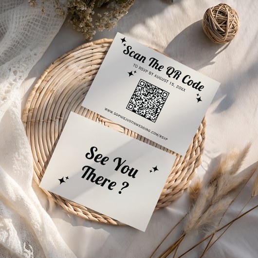 Minimalistische Retro-QR-Code-Hochzeit RSVP Karte