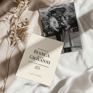 Minimalistische Retro-Schwarztypografie-Hochzeit Einladung