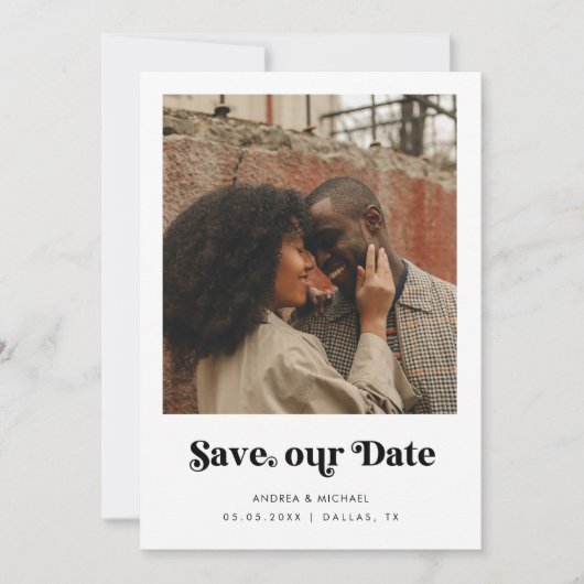 Minimalistische Retro-Script-2-Fotos Hochzeitswebs Save The Date (Vorderseite)