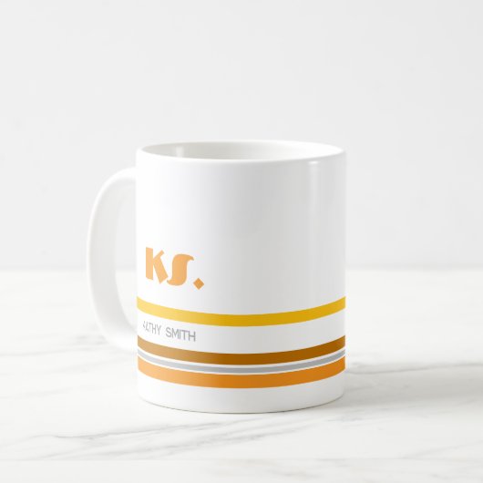 Minimalistische Retro-Streifen Monogramm-Tasse Kaffeetasse (Vorderseite Links)