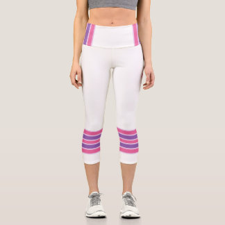 Minimalistische Retro-Streifen, Rosa Lila Weiß Capri Leggings