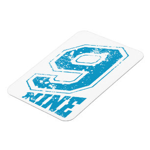 Minimalistische Retro Typografie Blue Number Nine Magnet