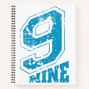 Minimalistische Retro Typografie Blue Number Nine Notizblock