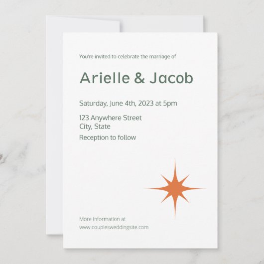 Minimalistische Retro White & Green Script Hochzei Einladung (Vorderseite)