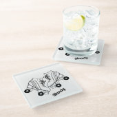 Minimalistische Roller-Skate Zeichnend Individuell Glasuntersetzer (Schrägansicht)