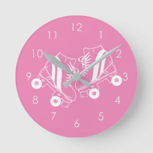 Minimalistische Rollschuhe Rollschuhlaufen Pink Runde Wanduhr