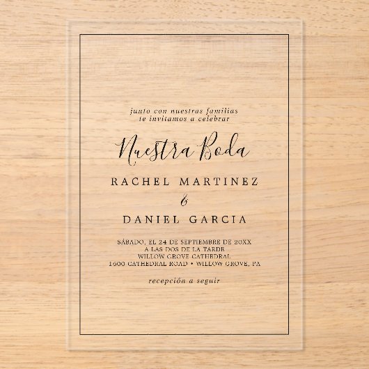 Minimalistische romantische Hochzeit Acryleinladungen (Vorderseite)