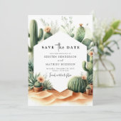 Minimalistische romantische Kakteen Wedding Save The Date (Stehend Vorderseite)