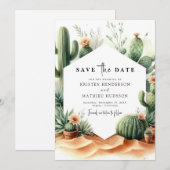 Minimalistische romantische Kakteen Wedding Save The Date (Vorne/Hinten)