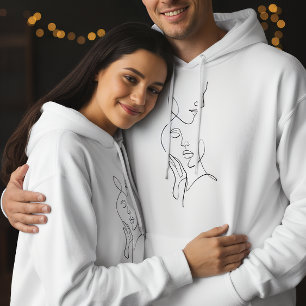 Minimalistische romantische Linienkunst-Paarhoodie Hoodie