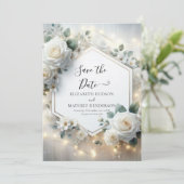 Minimalistische romantische Rosenhochzeit Save The Date (Stehend Vorderseite)