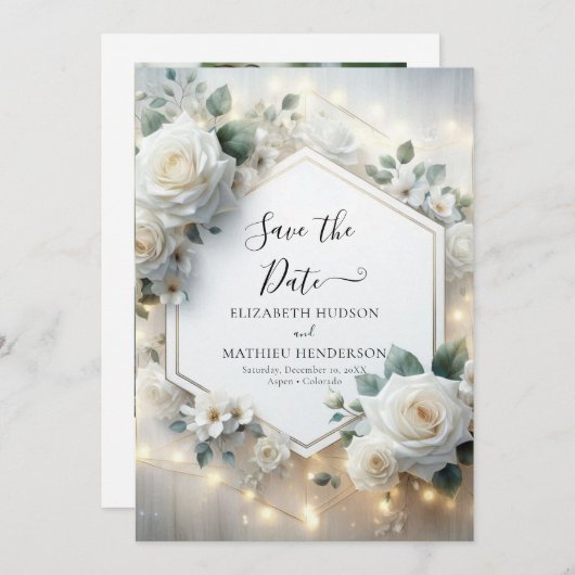 Minimalistische romantische Rosenhochzeit Save The Date (Vorne/Hinten)