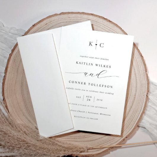 Minimalistische romantische Schwarz-Weiß-Hochzeit Einladung