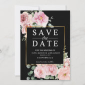 Minimalistische rosa Blume Foto Black Wedding Save The Date (Vorderseite)
