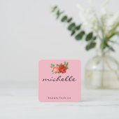 Minimalistische (rosa) Blume Quadratische Visitenkarte (Stehend Vorderseite)