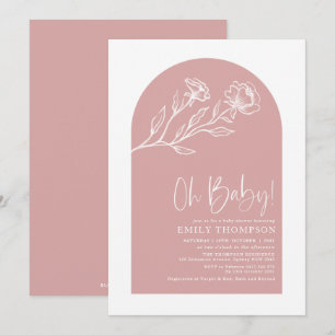 Minimalistische Rosa Blütenleine Babydusche Einladung