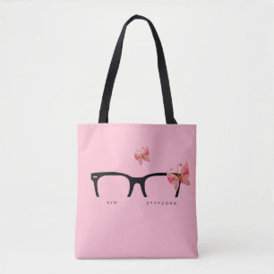Minimalistische Rosa Butterfly Brille Totbeutel Tasche