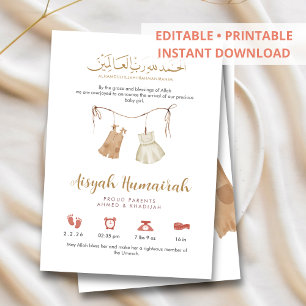 Minimalistische rosa goldene islamische Babymädche Ankündigung