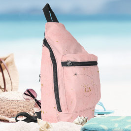 Minimalistische, rosa, goldfarbene Monogramm-Masch Crossbody Bag