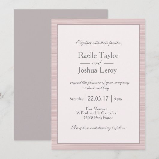 Minimalistische, rosa, graue Streifen Einladung (Vorne/Hinten)