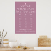 Minimalistische Rosa Herz-Hochzeitstabelle Poster (Küche)
