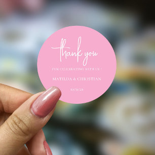 Minimalistische Rosa Hochzeit Runder Aufkleber