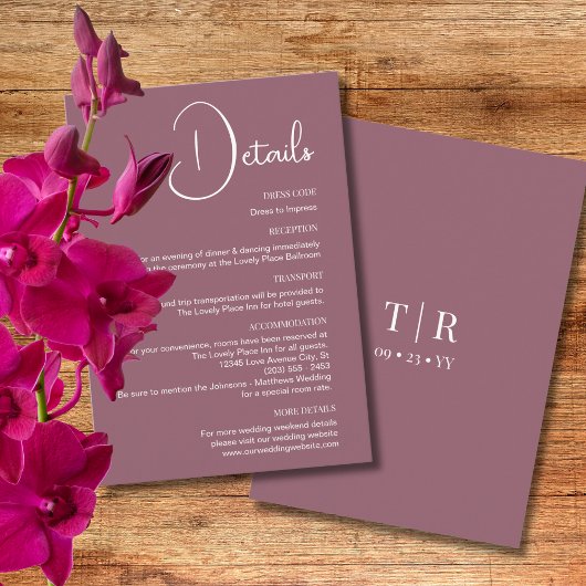 Minimalistische, rosa Hochzeitsdetails Begleitkarte