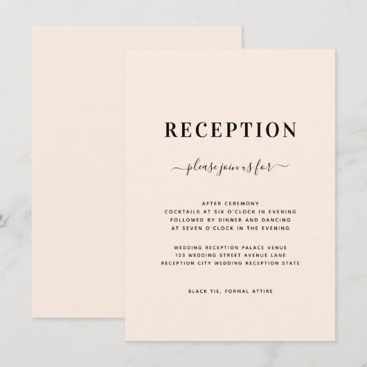 Minimalistische rosa Hochzeitsempfehlung Begleitkarte (Vorne/Hinten)