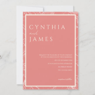 Minimalistische Rosa Korallen Botanische Hochzeit Einladung