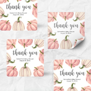 Minimalistische rosa Kürbis Herbst-Baby-Party Quadratischer Aufkleber