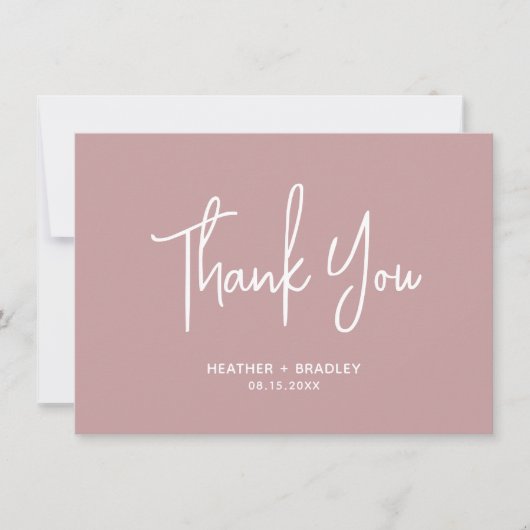 Minimalistische rosa Moderne Hochzeit Dankeskarte (Vorderseite)