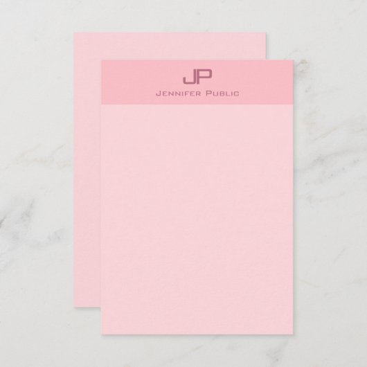 Minimalistische, rosa, moderne Monogramm-Vorlage Mitteilungskarte (Vorne/Hinten)