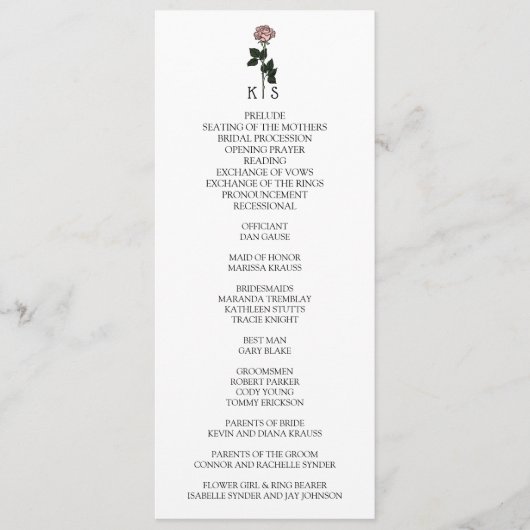 Minimalistische Rosa-Monogramm-Hochzeit Programm (Vorderseite)