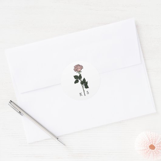 Minimalistische Rosa-Monogramm-Hochzeit Runder Aufkleber (Umschlag)
