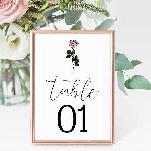 Minimalistische Rosa Monogramm-Hochzeitsskala Tischnummer