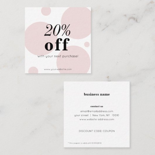 Minimalistische Rosa Rabattkarte (Vorne/Hinten)