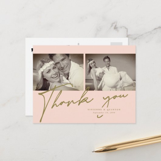 Minimalistische Rosa Rahmen 2 Foto Hochzeit Vielen Postkarte (Vorderseite/Rückseite Beispiel)