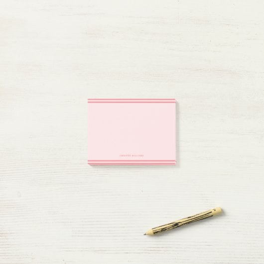 Minimalistische rosa Ränder feminin elegant Post-it Klebezettel (Auf Schreibtisch)