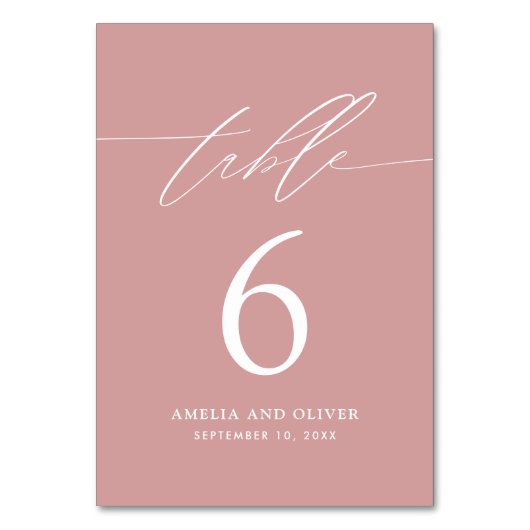 Minimalistische Rosa-Script-Tischnummer Tischnummer (Vorderseite)