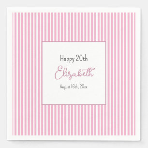 Minimalistische rosa Streifen 20. Geburtstagsservi Serviette