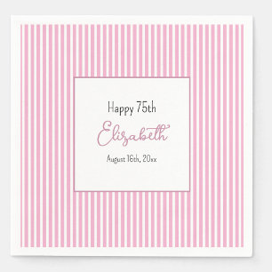 Minimalistische rosa Streifen 75. Geburtstag Servi Serviette