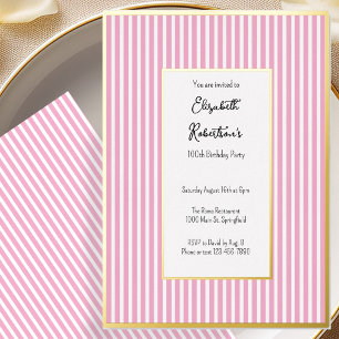 Minimalistische rosa Streifen Gold 100. Geburtstag Folieneinladung