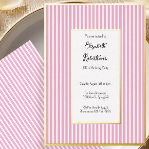 Minimalistische rosa Streifen Gold 102. Geburtstag Folieneinladung