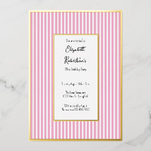 Minimalistische rosa Streifen Gold 78. Geburtstag Folieneinladung