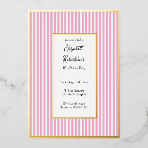 Minimalistische rosa Streifen Gold 88. Geburtstag Folieneinladung