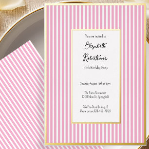 Minimalistische rosa Streifen Gold 99. Geburtstag Folieneinladung