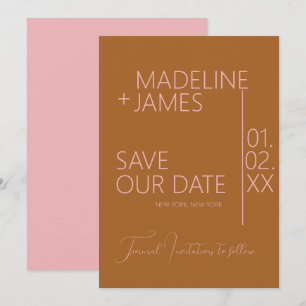 Minimalistische rosa Terrakotta-Type Save the Date Einladung